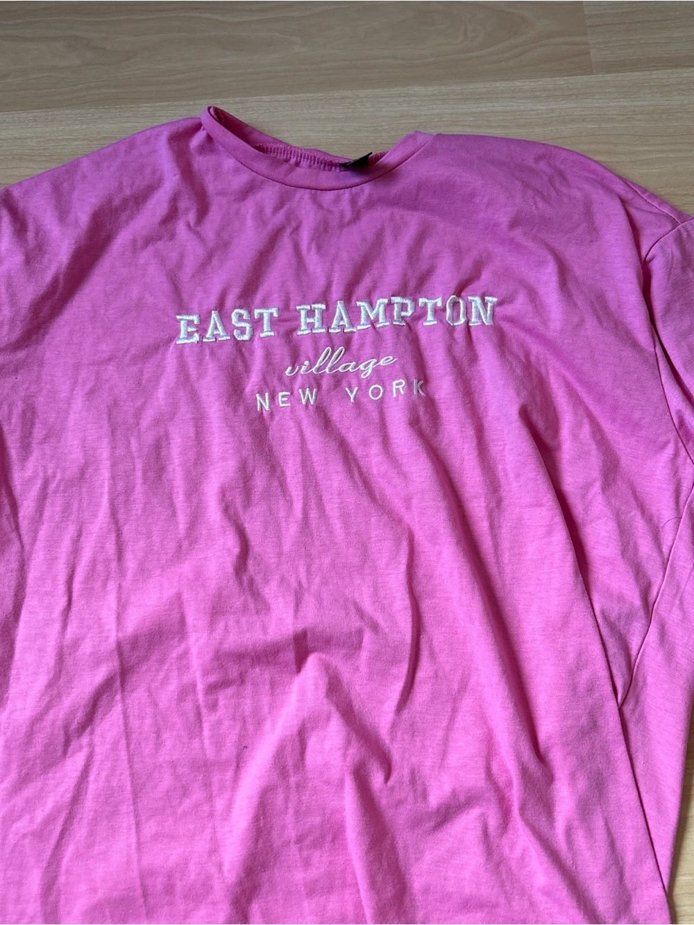 SHEIN Pink East Hampton Village New York Graphic Tee